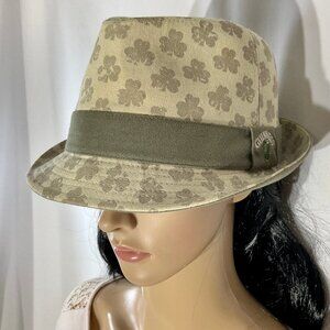 Guiness Fedora Hat with Shamrock Print Tan with Green Band